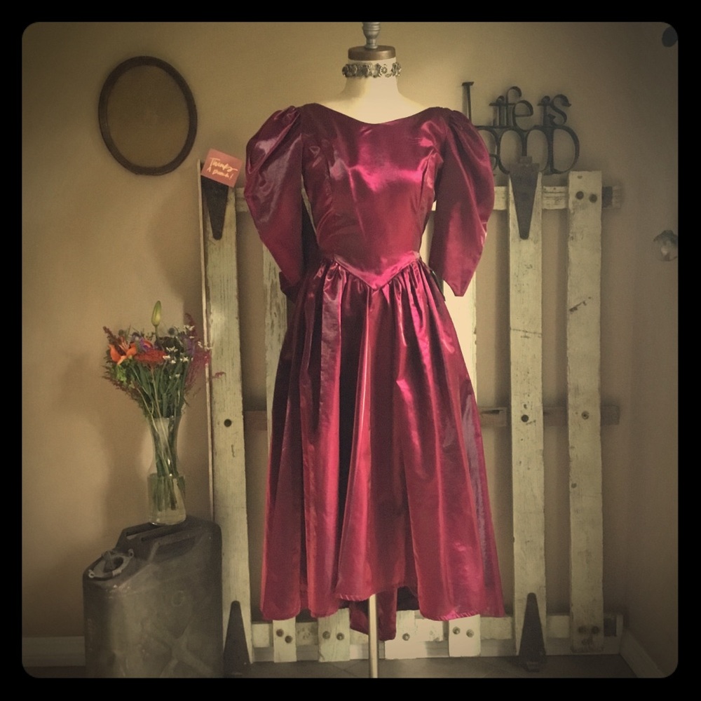 Burgundy Vintage Dress 80s Inspired Prom/Costume